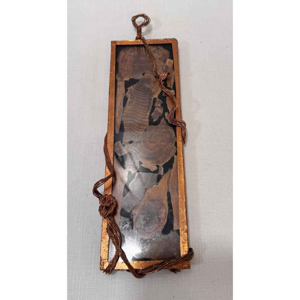 Rustic Mixed Media Copper Wrapped Wood Slice Panel – 10" Sun Catcher Wall Decor